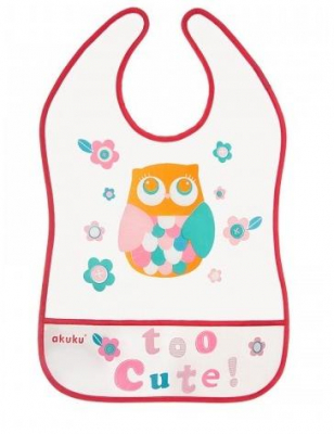 Plastový bryndák/zástěrka s kapsičkou Owl - malinový