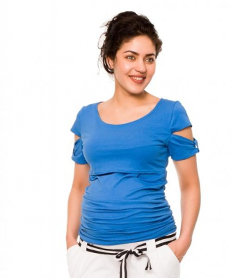 Těhotenské a kojící triko Lena - modré - XS (32-34)