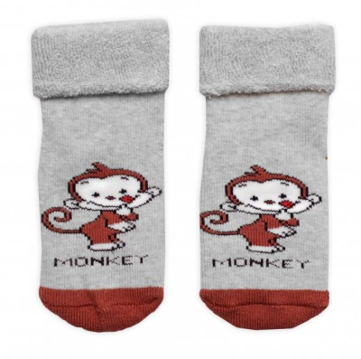 Kojenecké froté ponožky s ABS Monkey, - šedé, vel. 80/86 - 80-86 (12-18m)