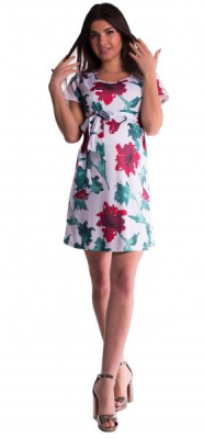 Těhotenské šaty s květinovým potiskem s mašlí - červené - L (40)
