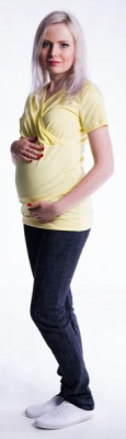 Těhotenské a kojící triko s kapucí, kr. rukáv - žluté - L/XL