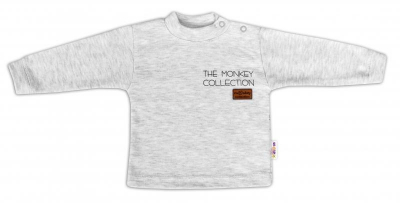 Bavlněné tričko dlouhý rukáv Monkey - sv. šedý - melírek - 68 (3-6m)
