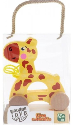 Edukační dřevěná tahací hračka Žirafa Trefl, žlutá
