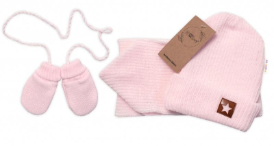 Pletená čepice s šálou a rukavičky 3v1, STAR - sv. - růžová, 68/74 - 68-74 (6-9m)