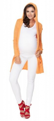 Dlouhý těhotenský kardigan s kapucí, pomerančový, - S (36)