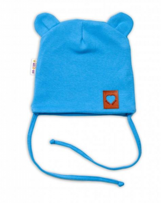 - Bavlněná dvouvrstvá čepice s oušky na zavazování TEDDY - modrá, 80/86 - 80-86 (12-18m)
