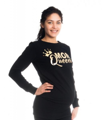 Těhotenské a kojící triko/mikina Mom Queen, dlouhý rukáv, černá, vel. - XL - XL (42)