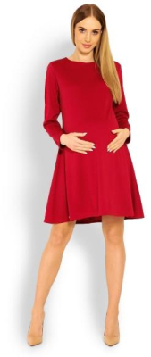 Elegantní volné těhotenské šaty dl. rukáv - bordo,červené, L/XL - L/XL