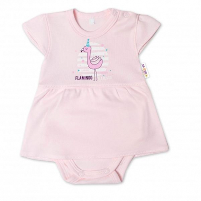 Bavlněné kojenecké sukničkobody, kr. rukáv, Flamingo - sv. - růžové, vel. 86 - 86 (12-18m)