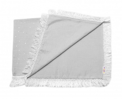 Luxusní jednovrstvá mušelínová deka Stars s třásněmi, 70 x 100 cm, šedá