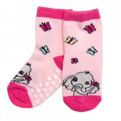 Dětské ponožky s ABS Slůně - růžové - 19-22