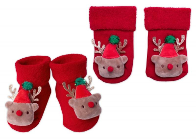Kojenecké vánoční froté ponožky Sob, červené, vel. 68/80 - 68-80 (6-12m) - červené - 56-68 (0-6 m)