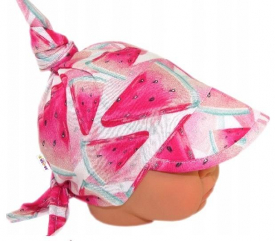 Dětský bavlněný šátek s kšiltem na zavazování, meloun - růžová - 68-86 (6-18m)