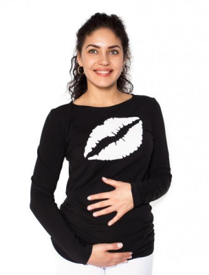 Těhotenské triko dlouhý rukáv Kiss - černé - XS (32-34)
