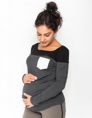 Těhotenské triko/halenka dlouhý rukáv Anna, vel. M - černé/grafit - M (38)