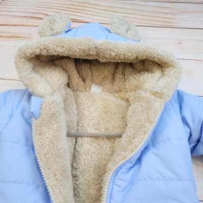 Zimní prošívaná kombinéza s kožíškem a kapucí + rukavičky + botičky, - modrá, vel. 62 - 62 (2-3m)
