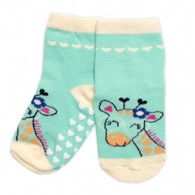 Dětské ponožky s ABS Žirafa - mátové, vel. 23/26 - 23-26