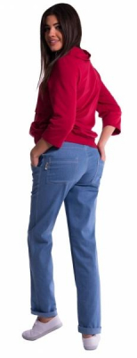 Těhotenské kalhoty letní bez břišního pásu - tmavý - jeans, vel. M - M (38)
