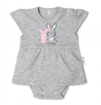 Bavlněné kojenecké sukničkobody, kr. rukáv, Cute Bunny - šedé, vel. 86 - 86 (12-18m)
