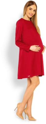 Elegantní volné těhotenské šaty dl. rukáv - bordo,červené, XXL - XXL (44)