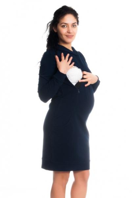 Těhotenské/kojící šaty Anais s kapucí, dlouhý rukáv - granátové, vel. - M - M (38)
