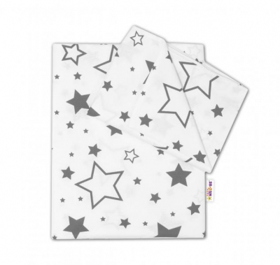 2-dílné bavlněné povlečení - Šedé hvězdy a hvězdičky - bílý - 120x90