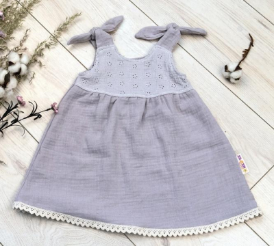 Letní lehoučké mušelínové šaty Summer - šedé, vel. 92/98 - 92-98 (18-36m)