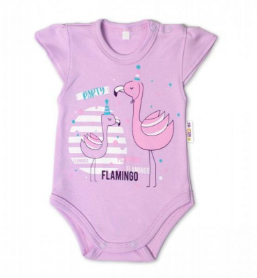 Bavlněné kojenecké body, kr. rukáv, Flamingo - lila - 56 (1-2m)