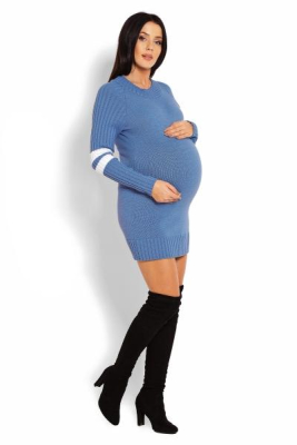 Těhotenský svetřík/tunika se stojáčkem - modrý - S/M