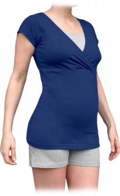 JOŽÁNEK Těhotenské, kojící pyžamo, krátké - jeans/šedý - melír,L/XL - L/XL