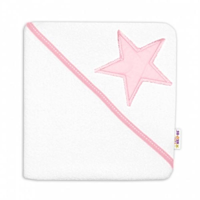 Dětská termoosuška Baby Stars s kapucí, 80 x 80 cm - bílá/růžová