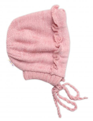 Pletená čepička na zavazování bonetka Girl, Hand Made pudrová - růžová - 56-62 (0-3m)