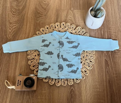Novorozenecká bavlněná košilka, kabátek, Mamatti, Dino park - modrá s - potiskem, vel. 62 - 62 (2-3m)
