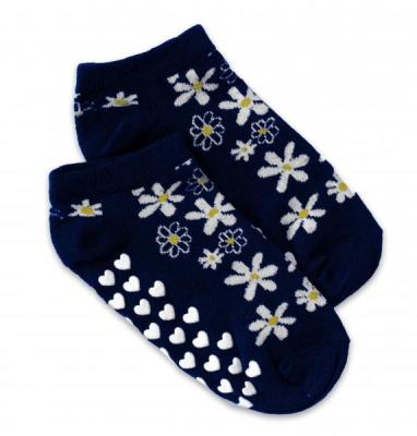 Dětské ponožky s ABS - Květinky, vel. 31/34 - tm. modré - 31-34