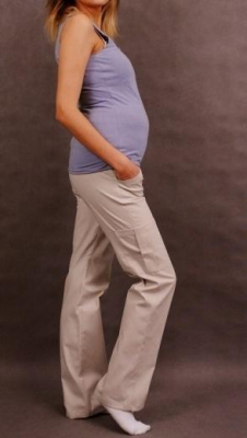 Těhotenské kalhoty s boční kapsou - tm. - béžová, vel. XXXL - XXXL (46)
