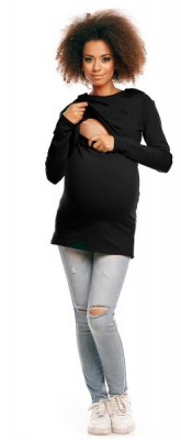 Těhotenské/kojící triko s kapucí - černé, vel. L/XL - L/XL