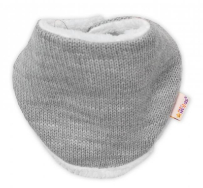 Pletená zimní čepice s kožíškem a šátkem Star - šedá, vel. 68/74 - 68-74 (6-9m)