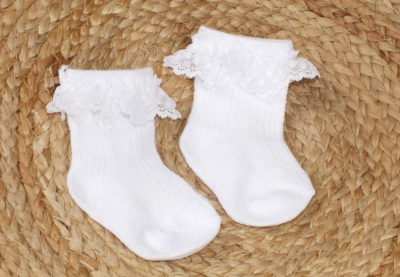 Kojenecké ponožky s krajkovým volánkem bavlna, - bílé - 56-68 (0-6 m)