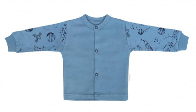 Novozenecká bavlněná košilka, kabátek, Vesmír - modrá s potiskem - 50 (0-1m)