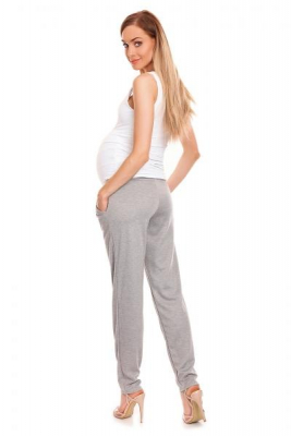 Těhotenské kalhoty s pružným, vysokým pásem - šedé - S/M