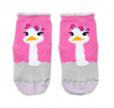 Bavlněné ponožky Pštros - tmavě - růžové - 92-98 (18-36m)