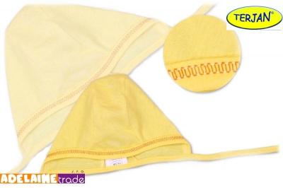 TERJAN Novorozenecká čepička na zavazování - žlutá/krémová - 56 (1-2m)
