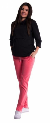 Těhotenské kalhoty s mini těhotenským pásem - růžové - L (40)