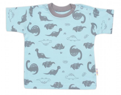 Tričko, krátký rukáv + kraťásky, 2D, Dino, bavlna - modrá/šedá, vel. 98 - 98 (2-3r)