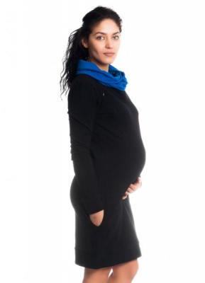 Teplákové těhotenské/kojící šaty Eline, dlouhý rukáv - černé, vel. - XL - XL (42)