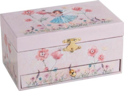 Hrací skříňka/šperkovnice s šuplíkem Květiny, Goki, světle růžová