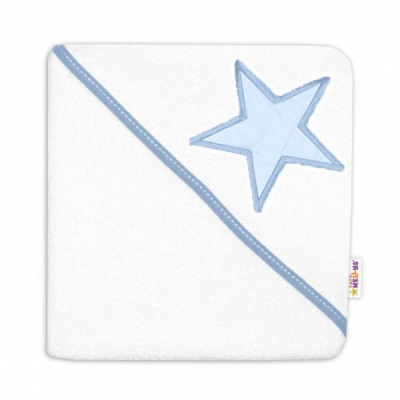 Dětská termoosuška Baby Stars s kapucí, 80 x 80 cm - bílá/modrá