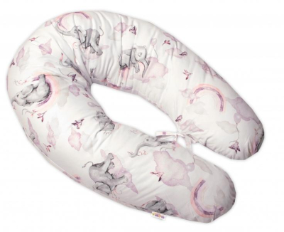 Kojící bavlněný polštář - relaxační poduška Slon a Duha, růžový