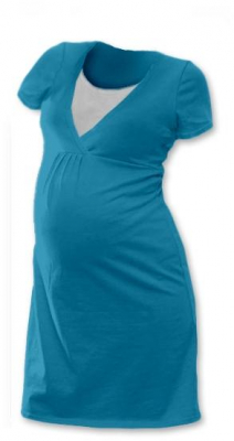 JOŽÁNEK Těhotenská, kojící noční košile JOHANKA krátký rukáv - petrolejová - L/XL