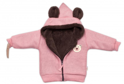 Oteplená pletená bundička Teddy Bear, dvouvrstvá - růžová, vel. 92/98 - 92-98 (18-36m)